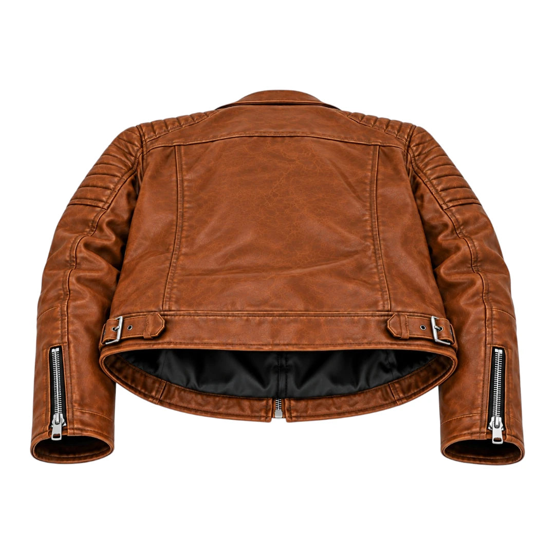 Belti Men's Classic Distressed Cognac Leather Biker Motorcycle Jacket