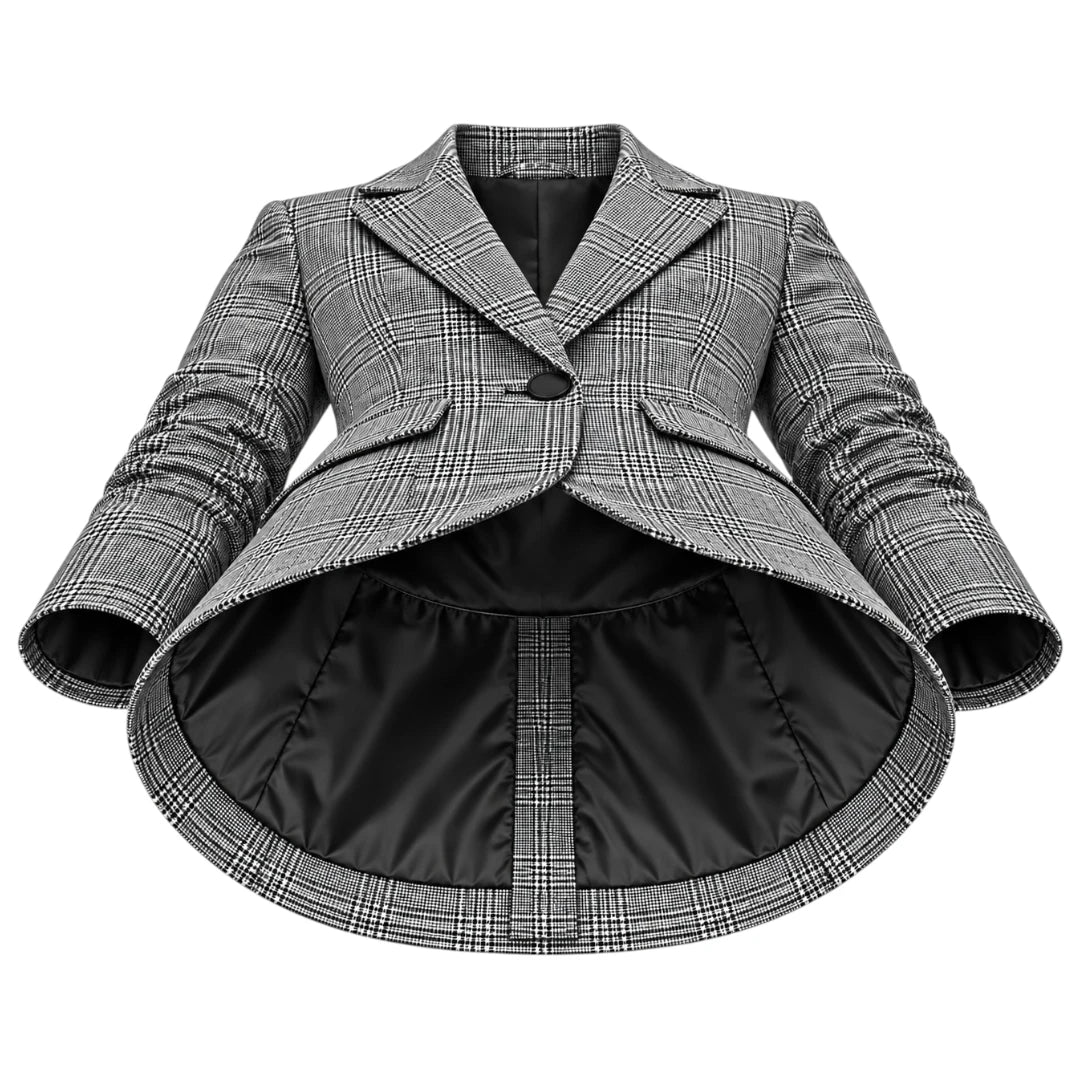 Belti Women's Black White Check Tailored Blazer Jacket Style